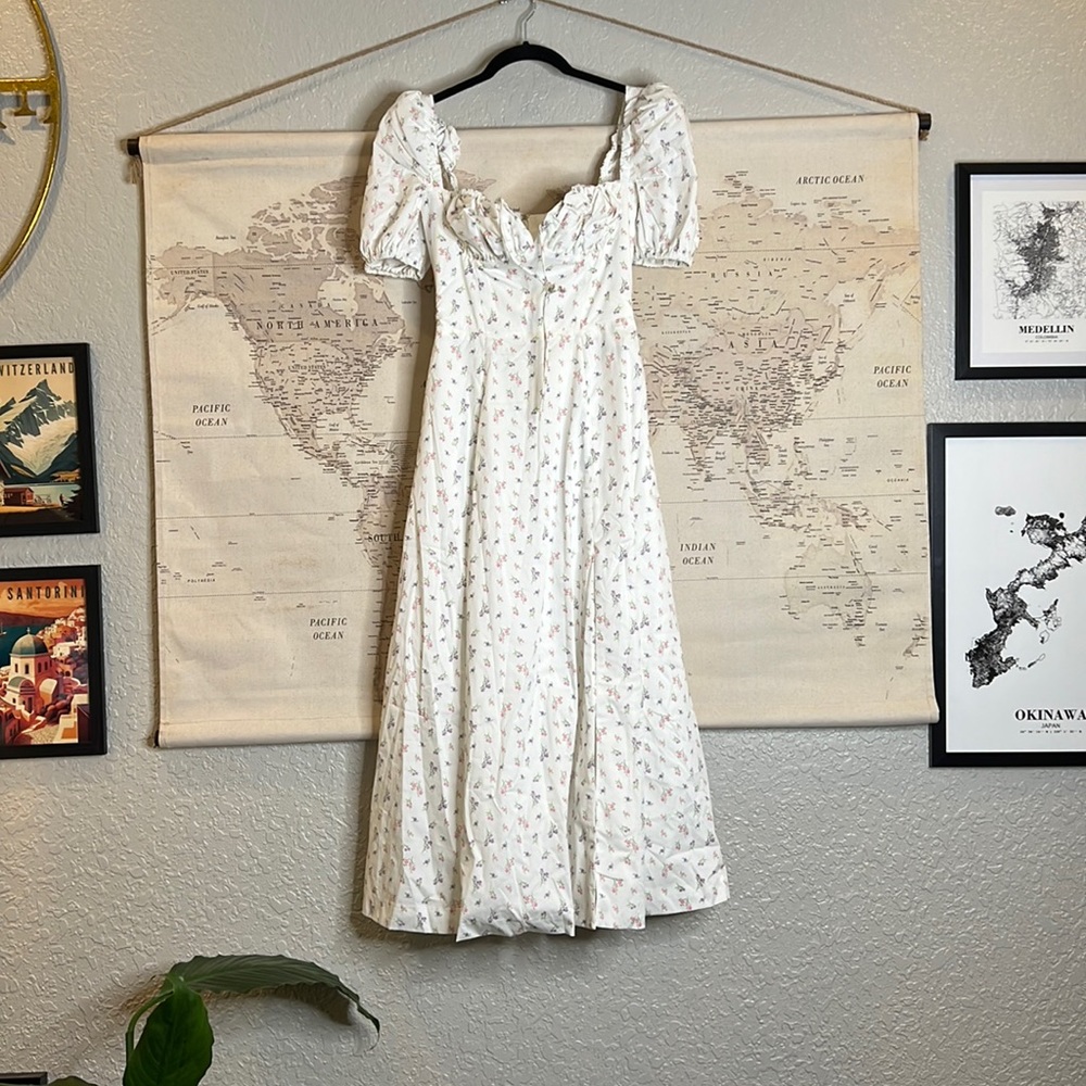 HOUSE OF CB 'Tallulah' White Floral Puff Sleeve Midi Dress NWOT - Picture 7 of 14